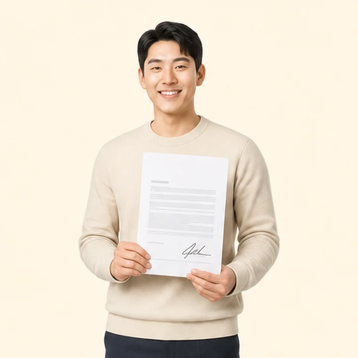 연체자 장기렌트 서면 견적서를 들고 있는 고객